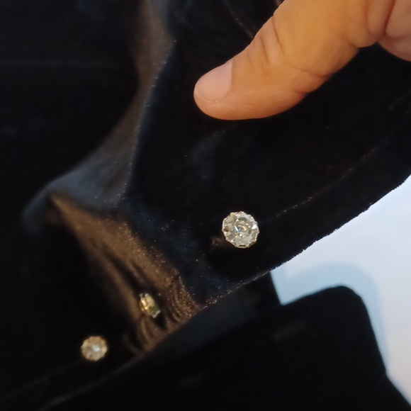 Crimson/Lawrence Kurtz Velvet crop Shrug, rhinestone buttons, 20" ptp, 18" long - Picture 3 of 4